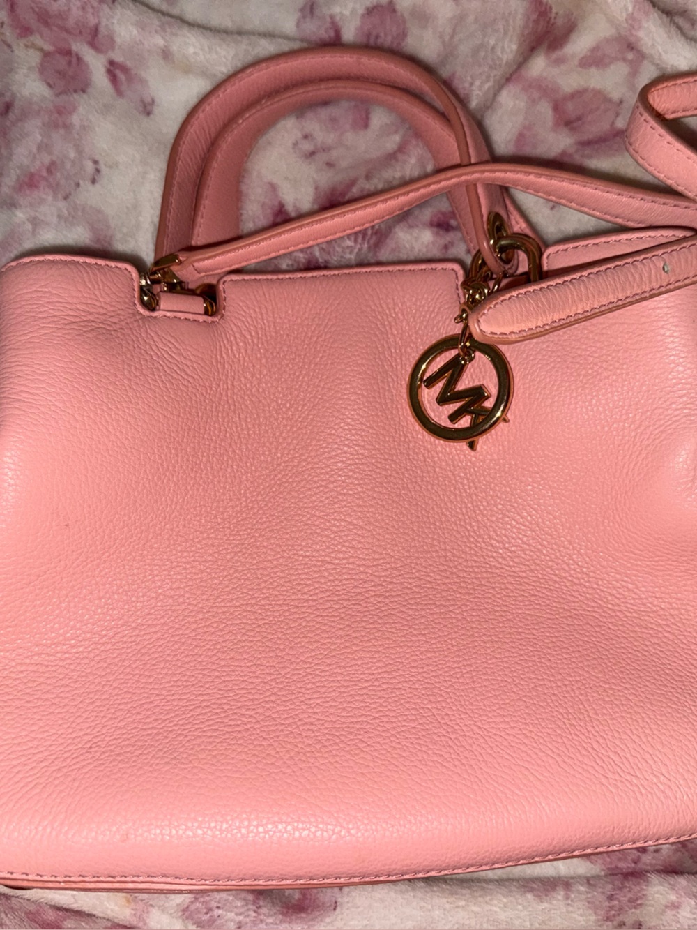 Michael Kors Pink Pebbled Leather Tote with Gold Hardware